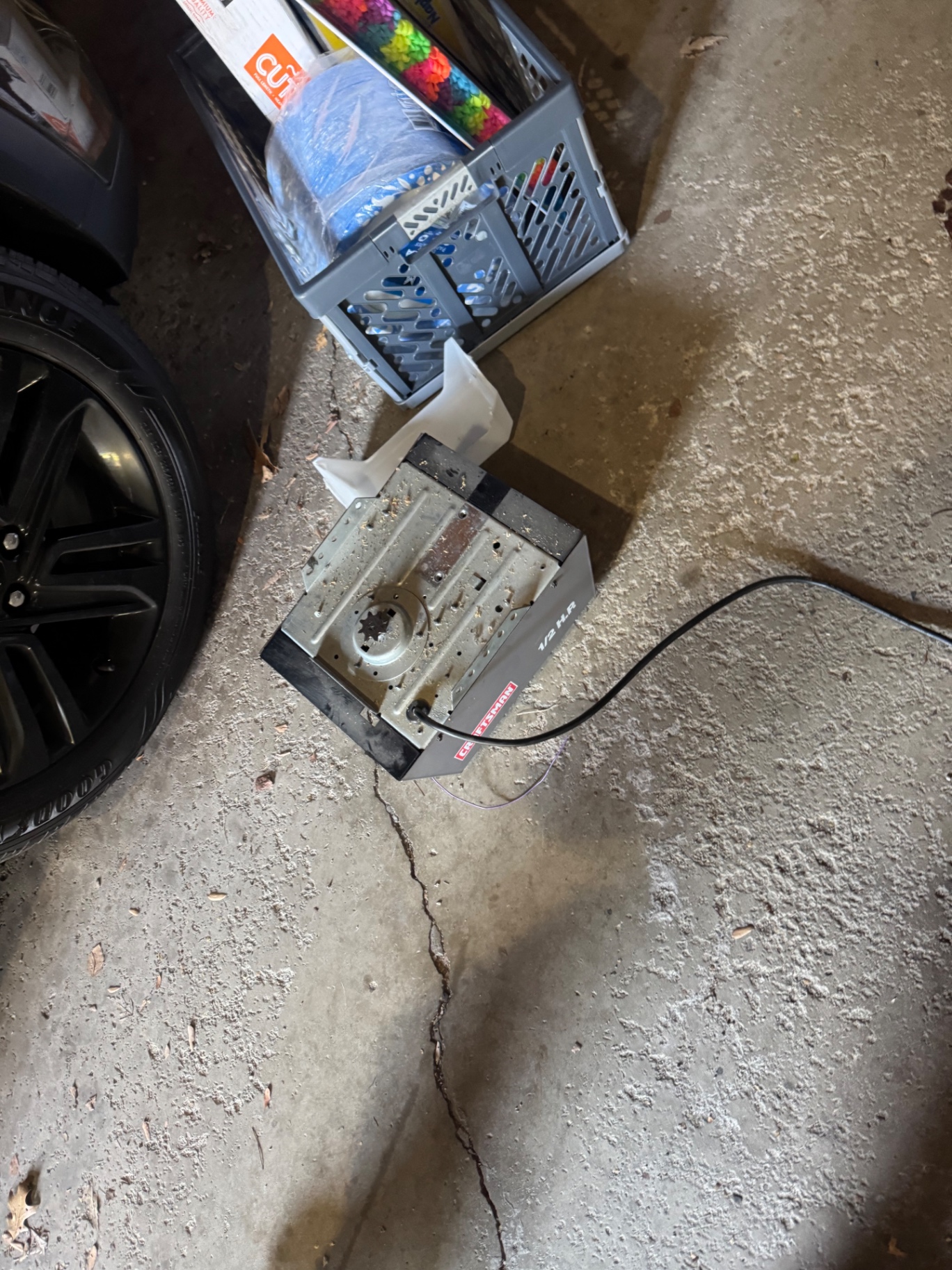 Before — Old garage door opener replaced with new Chamberlain opener