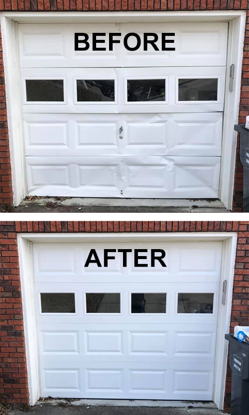 Before and after single-car garage door replacement